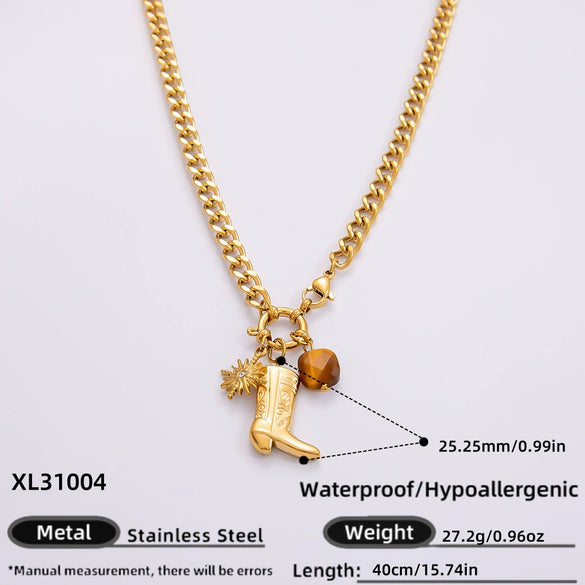 Handmade Women's Stainless Steel Heart Pendant Necklace With 18K Gold Electroplated Finish