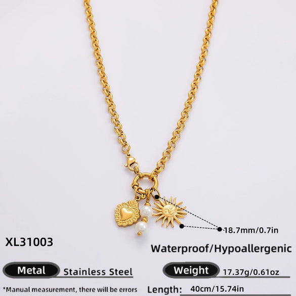 Handmade Women's Stainless Steel Heart Pendant Necklace With 18K Gold Electroplated Finish
