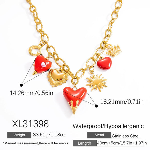 Handmade Women's Stainless Steel Heart Pendant Necklace With 18K Gold Electroplated Finish