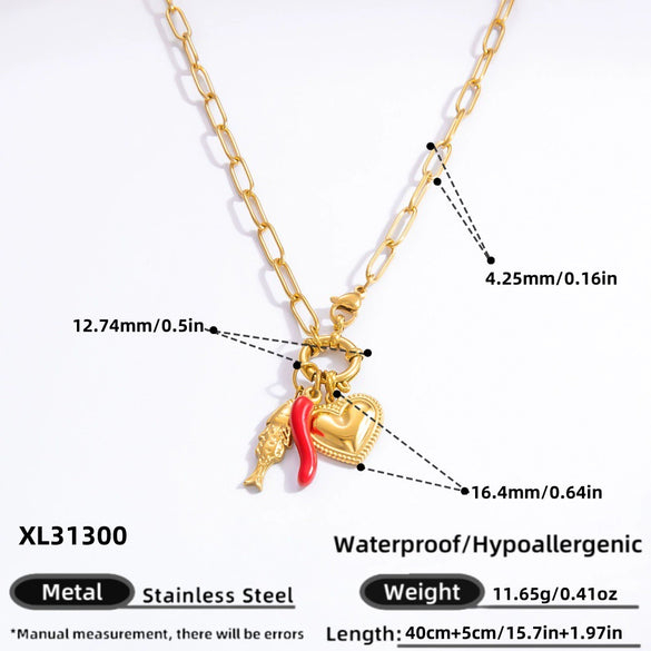Handmade Women's Stainless Steel Heart Pendant Necklace With 18K Gold Electroplated Finish