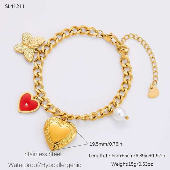 Handmade Women's Stainless Steel Heart Pendant Necklace With 18K Gold Electroplated Finish