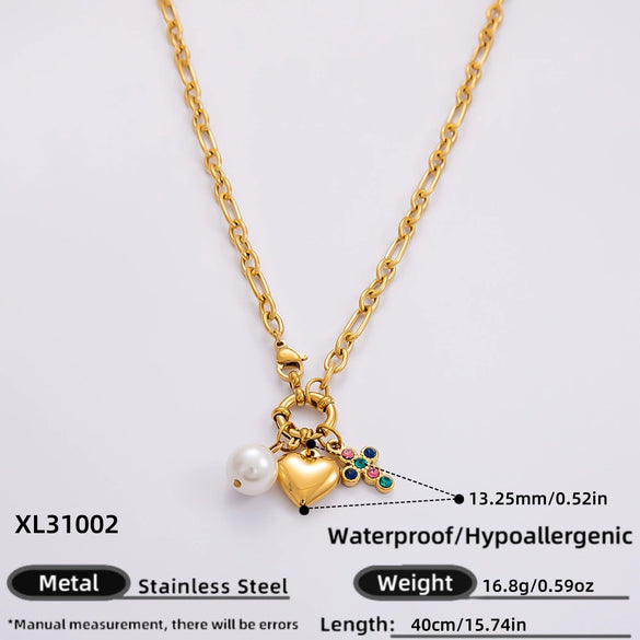 Handmade Women's Stainless Steel Heart Pendant Necklace With 18K Gold Electroplated Finish