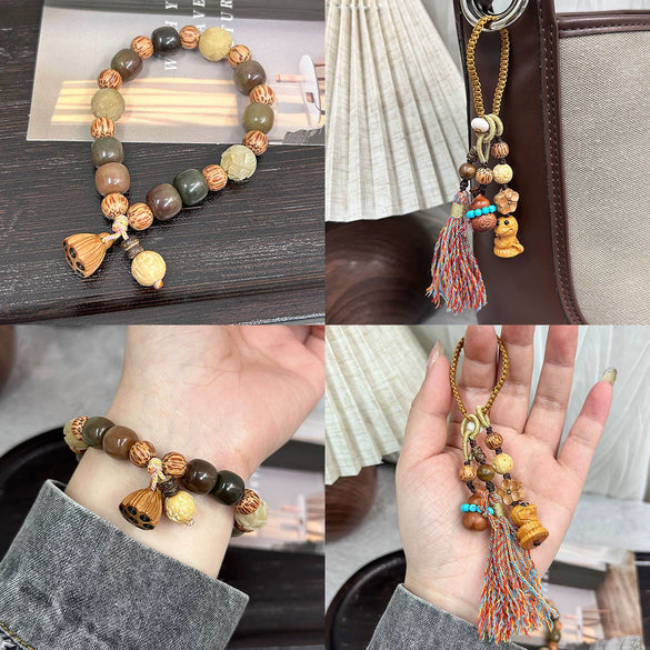 Handmade Wood Beads Gourd Pendant Mobile Phone Chain Accessories