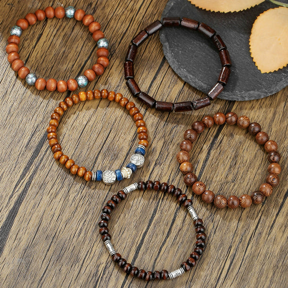 Handmade Wooden Beads Alloy Bracelets Unisex Geometric Style