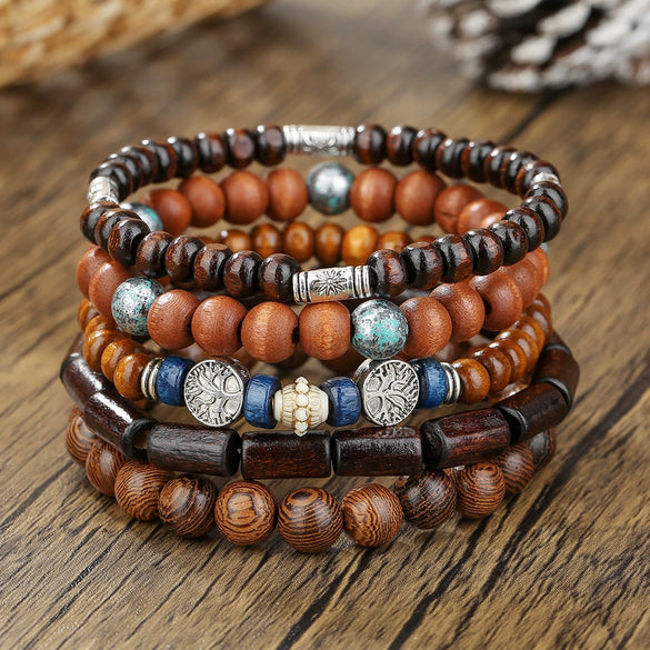 Handmade Wooden Beads Alloy Bracelets Unisex Geometric Style