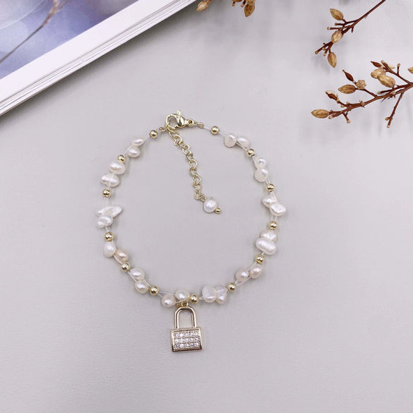 Handmade Woven Natural Pearl Bracelet With Rhombus Design For Women