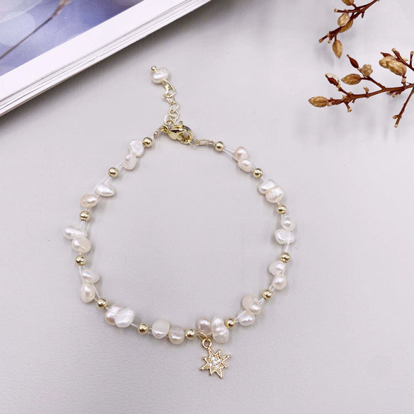 Handmade Woven Natural Pearl Bracelet With Rhombus Design For Women