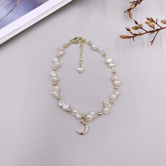 Handmade Woven Natural Pearl Bracelet With Rhombus Design For Women