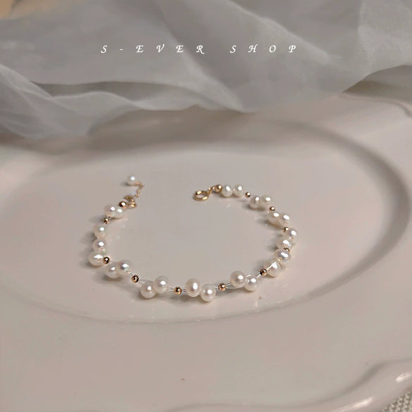 Handmade Woven Natural Pearl Bracelet With Rhombus Design For Women