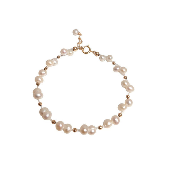 Handmade Woven Natural Pearl Bracelet With Rhombus Design For Women