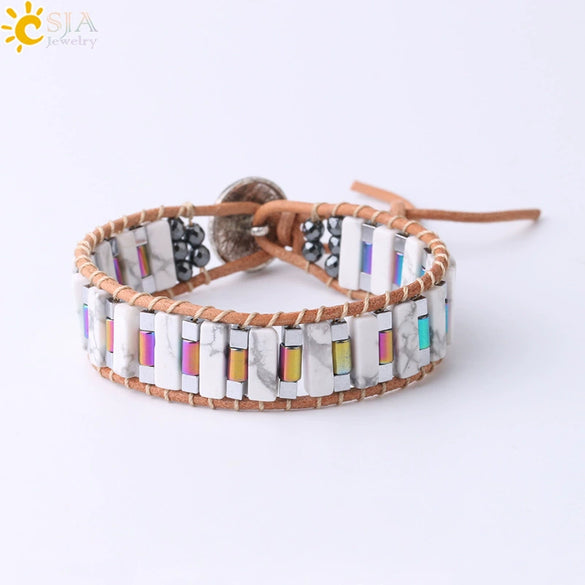 Handmade Woven Natural Stone Beaded Wrap Bracelet With Copper Alloy Accessories Long Square Minimalist Bracelet For Women