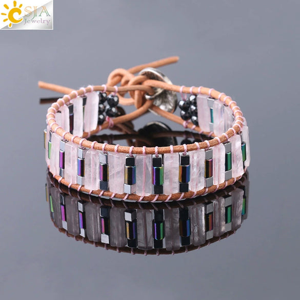 Handmade Woven Natural Stone Beaded Wrap Bracelet With Copper Alloy Accessories Long Square Minimalist Bracelet For Women