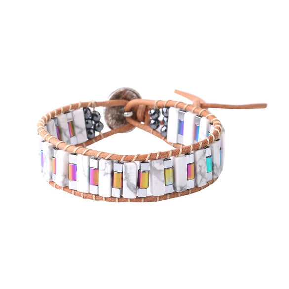 Handmade Woven Natural Stone Beaded Wrap Bracelet With Copper Alloy Accessories Long Square Minimalist Bracelet For Women