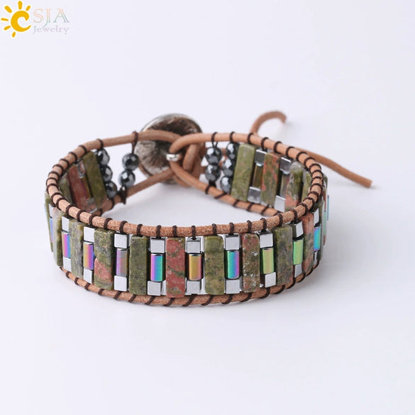 Handmade Woven Natural Stone Beaded Wrap Bracelet With Copper Alloy Accessories Long Square Minimalist Bracelet For Women