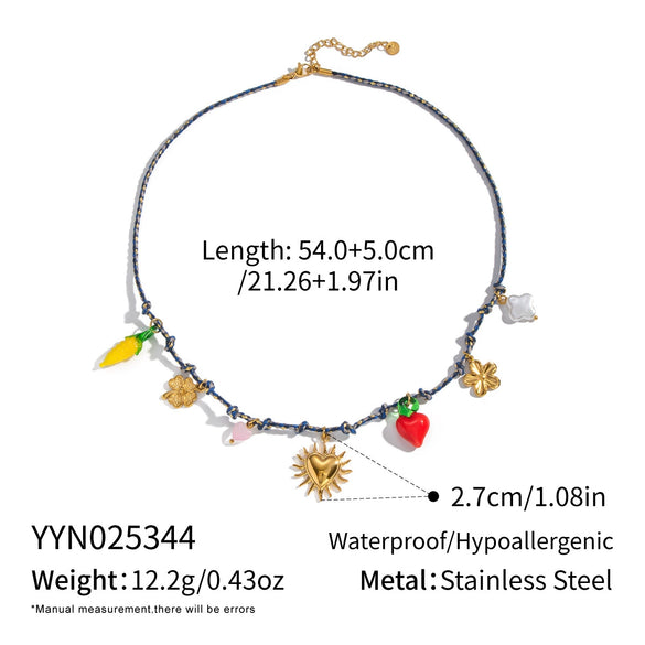 Handmade Woven Rope Chain 18K Real Gold Plated Animal Zodiac Heart Shaped Necklace Choker For Women
