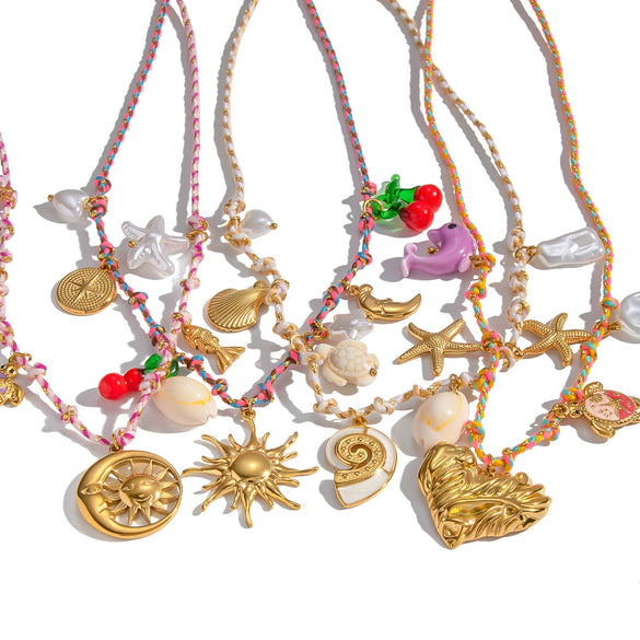 Handmade Woven Rope Chain 18K Real Gold Plated Animal Zodiac Heart Shaped Necklace Choker For Women