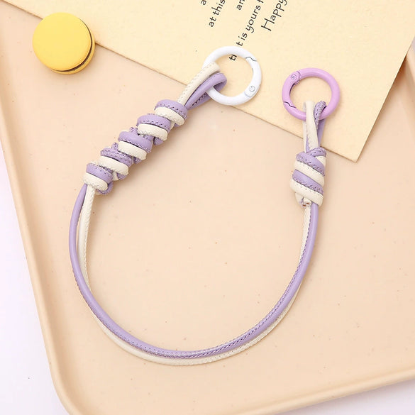 Handwoven Artificial Leather Keychain Pendant For Handbag And Mobile Phone With Double Buckle And Colorful Contrast