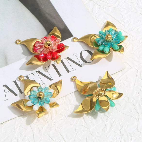 Handwoven Bead Flower Stainless Steel Pendant Accessories Flower Shape Electroplated