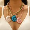 Handwoven Colorful Rope Conch And Starfish Necklace For Women In Bohemian Ocean Style With Electroplating Made Of Mixed Materials And Alloy