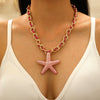 Handwoven Colorful Rope Conch And Starfish Necklace For Women In Bohemian Ocean Style With Electroplating Made Of Mixed Materials And Alloy