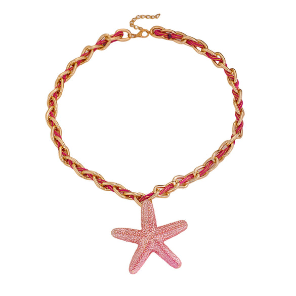 Handwoven Colorful Rope Conch And Starfish Necklace For Women In Bohemian Ocean Style With Electroplating Made Of Mixed Materials And Alloy