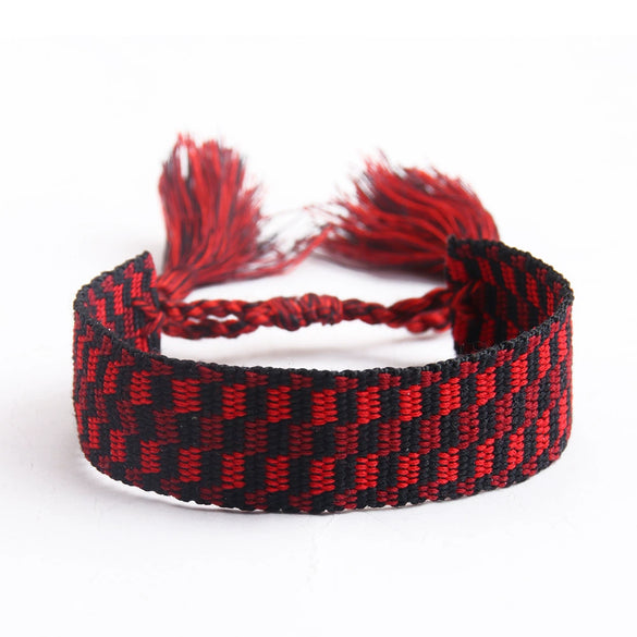 Handwoven Cord Bracelet With Embroidery And Tassel