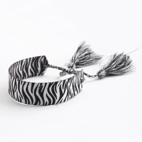 Handwoven Cord Bracelet With Embroidery And Tassel