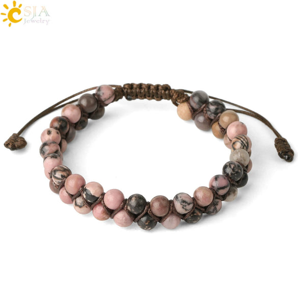 Handwoven Doublerow Amethyst Bracelet Crystal Natural Stone Minimalist Unisex Adjustable