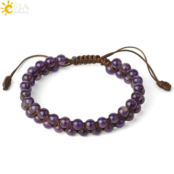 Handwoven Doublerow Amethyst Bracelet Crystal Natural Stone Minimalist Unisex Adjustable