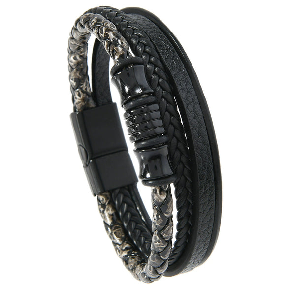 Handwoven Geometric Vintage Alloy And Leather Men's Magnetic Buckle Bracelet