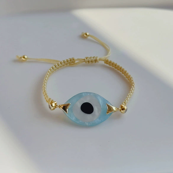 Handwoven Handrope Allmatch Resin Shell Turkish Evil Eye Bracelet For Women With Geometric Pattern And Acrylic Material