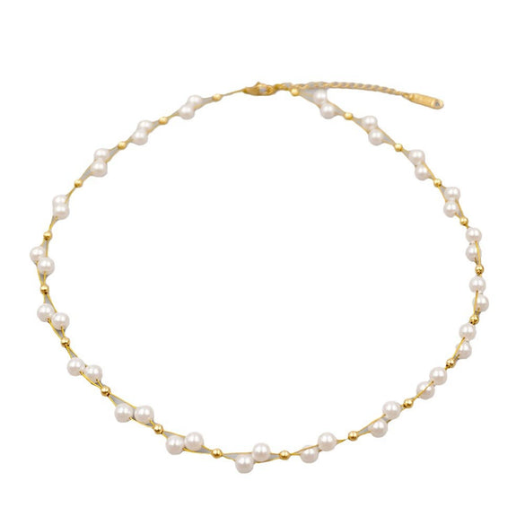 Handwoven Imitation Pearl Cross Chain Geometric Niche Design Women's Neckchain
