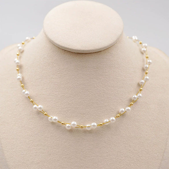 Handwoven Imitation Pearl Cross Chain Geometric Niche Design Women's Neckchain