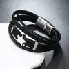 Handwoven Multilayer Leather Bracelet With Star And Fivepointed Star Micropaved For Men And Women