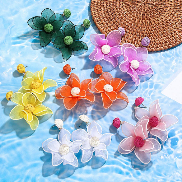 Handwoven Raffia Geometric Sunflower Earrings For Women In Casual Holiday Style