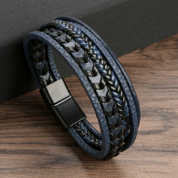 Handwoven Titanium Steel Bracelets With Magnetic Buckles Geometric Style For Men