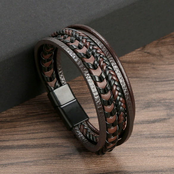 Handwoven Titanium Steel Bracelets With Magnetic Buckles Geometric Style For Men