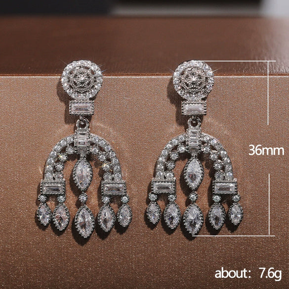 Hanging Earrings Baroque Court Style Copper Geometric Zircon