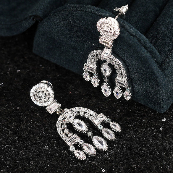 Hanging Earrings Baroque Court Style Copper Geometric Zircon
