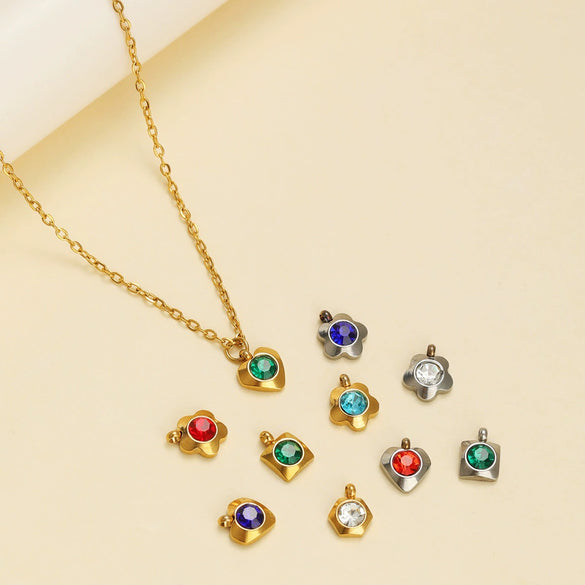 Hanging Ornament Beads Accessories Stainless Steel Hexagon Peach Heart Flower Shape With Love Pattern Electroplated
