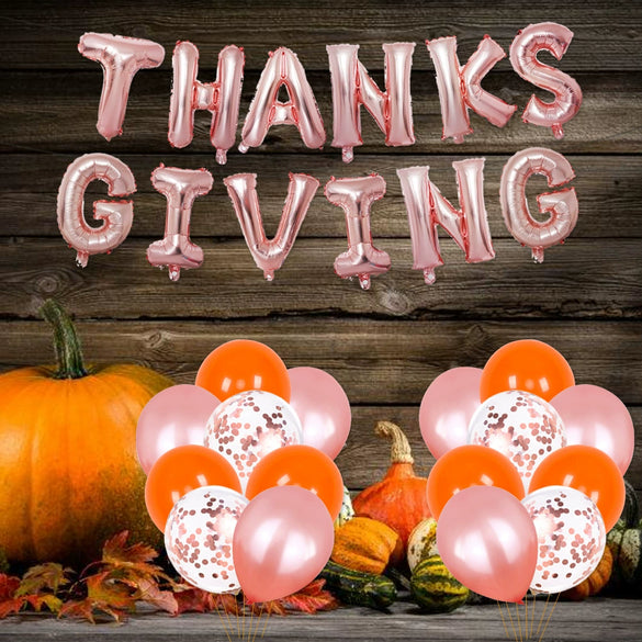 Happy Thanksgiving Rose Gold Letter Balloons Aluminum Foil Round Party Decorations For Interior Event Decor