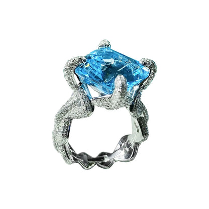 Haute Couture Jewelry Inlay Craft Imitation Natural Aquamarine Topaz Ring