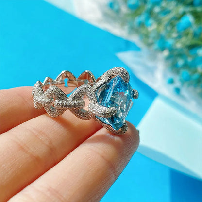 Haute Couture Jewelry Inlay Craft Imitation Natural Aquamarine Topaz Ring