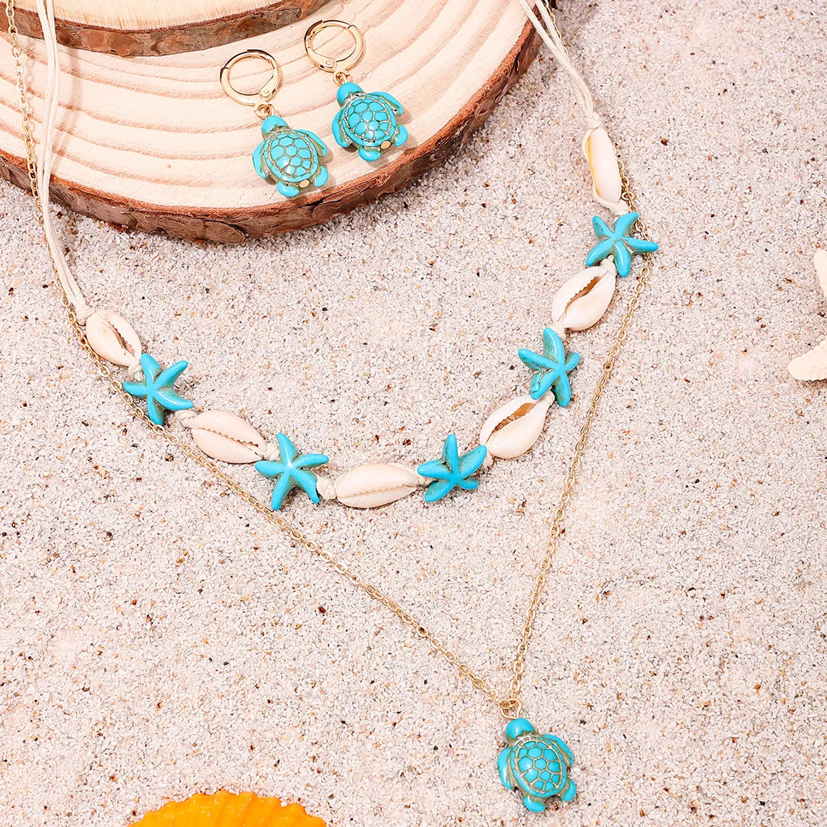 Hawaiian Bohemian Beach Tortoise Starfish Synthetic Resin Shell Women'S Earrings Necklace