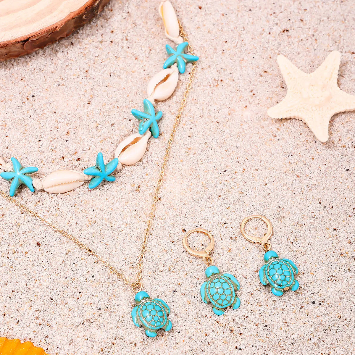 Hawaiian Bohemian Beach Tortoise Starfish Synthetic Resin Shell Women'S Earrings Necklace