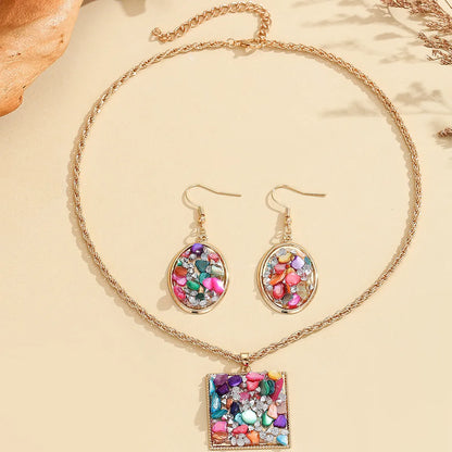 Hawaiian Bohemian Geometric Alloy Inlay Turquoise Rhinestones Women'S Jewelry Set