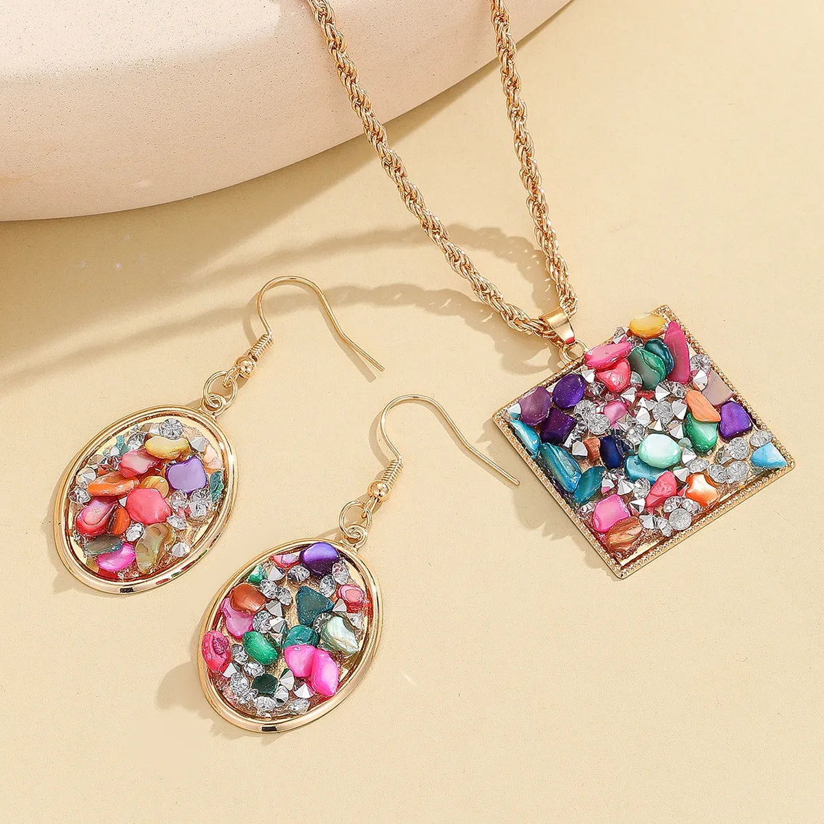 Hawaiian Bohemian Geometric Alloy Inlay Turquoise Rhinestones Women'S Jewelry Set