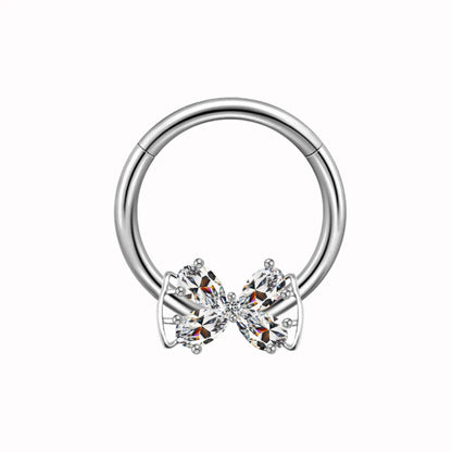 Hawaiian Sun Butterfly Stainless Steel Copper Plating Hollow Out Inlay Rhinestones Zircon White Gold Plated Gold Plated Chest Ring