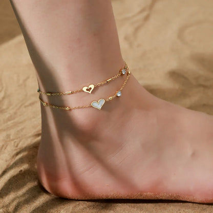 Hawaiian Tropical Cool Style Eye Solid Color Butterfly 304 Stainless Steel Plating Inlay Shell 18K Gold Plated Women'S Anklet