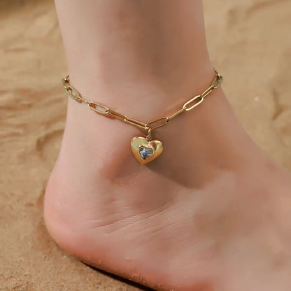 Hawaiian Tropical Cool Style Eye Solid Color Butterfly 304 Stainless Steel Plating Inlay Shell 18K Gold Plated Women'S Anklet